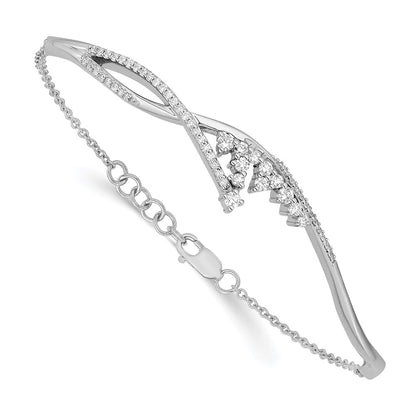 14k White Gold Polished Fancy Florina Natural Diamond 7 inch Bracelet