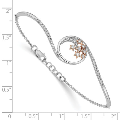 14k Two-tone Moon and Stars Natural Diamond 7in w/.5in ext Bracelet