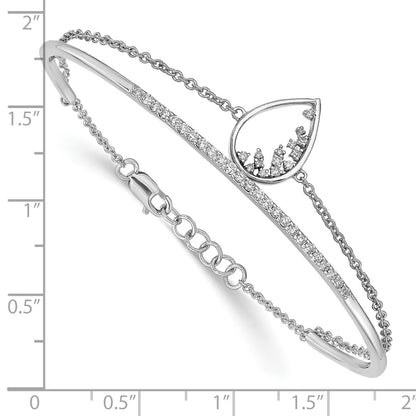 14k White Gold Polished Teardrop Bar Natural Diamond 7in Bracelet
