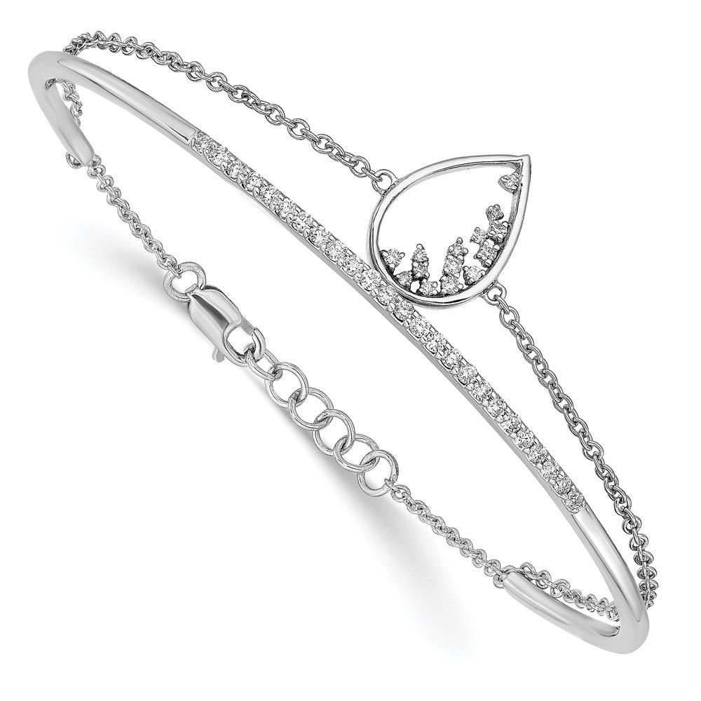 14k White Gold Polished Teardrop Bar Natural Diamond 7in Bracelet