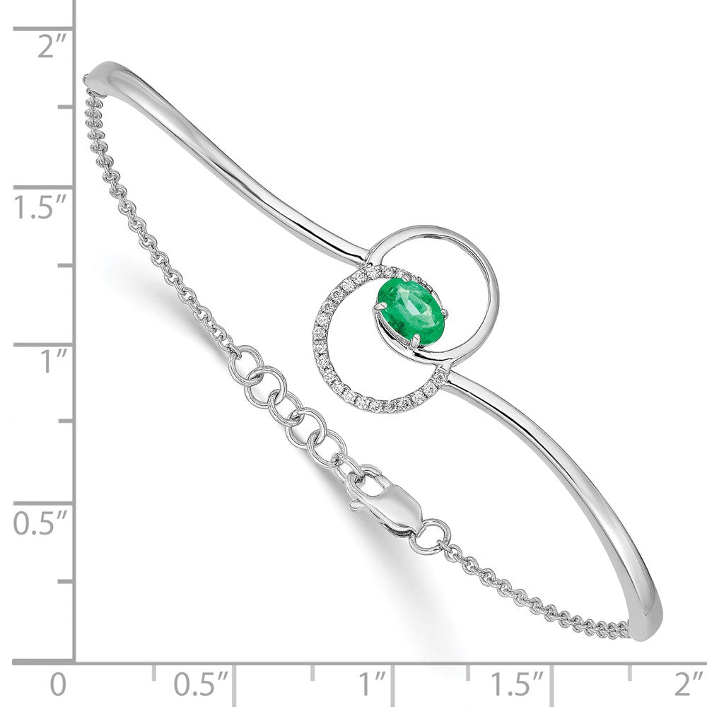 14k White Gold Emerald/Natural Diamond Circles 7in w/.5in ext Bracelet