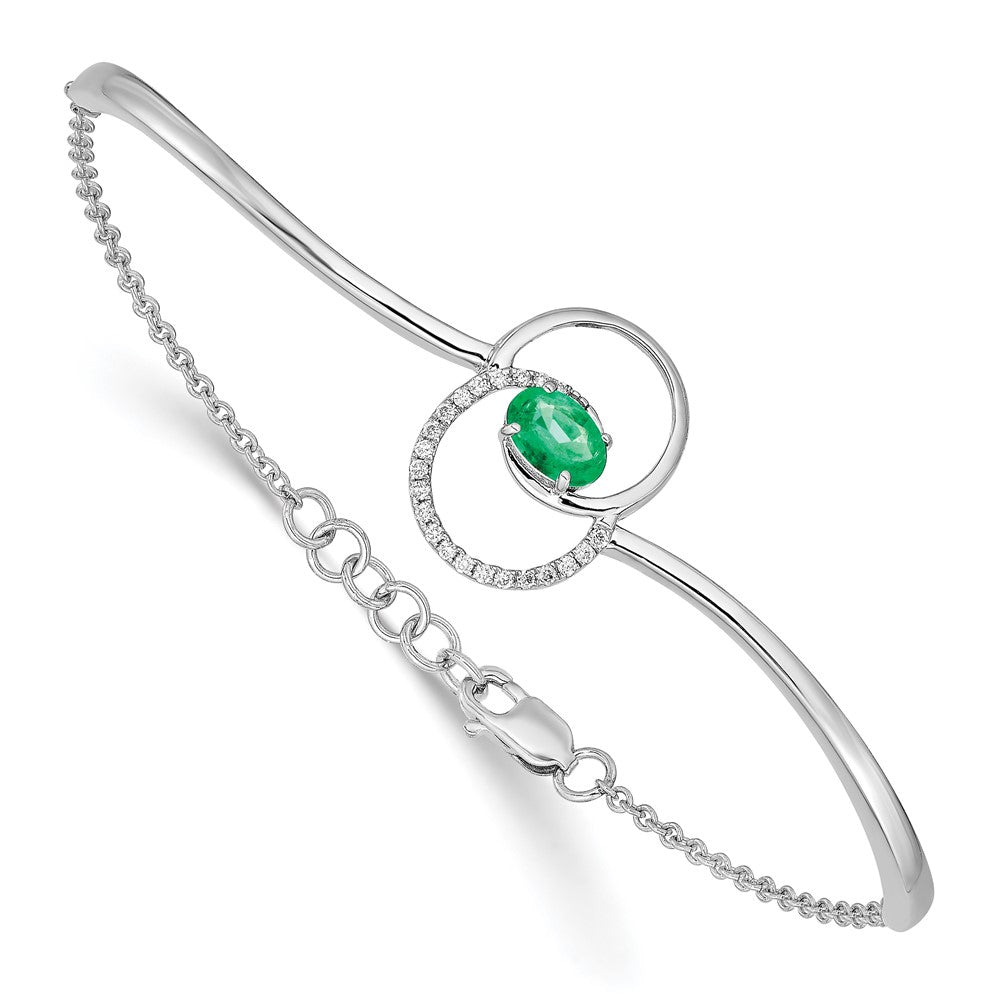 14k White Gold Emerald/Natural Diamond Circles 7in w/.5in ext Bracelet