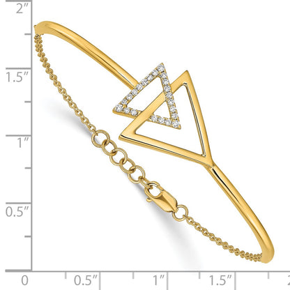 14k Yellow Gold Polished Triangle Natural Diamond 7in w/.5in ext Bracelet