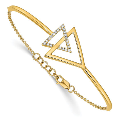 14k Yellow Gold Polished Triangle Natural Diamond 7in w/.5in ext Bracelet