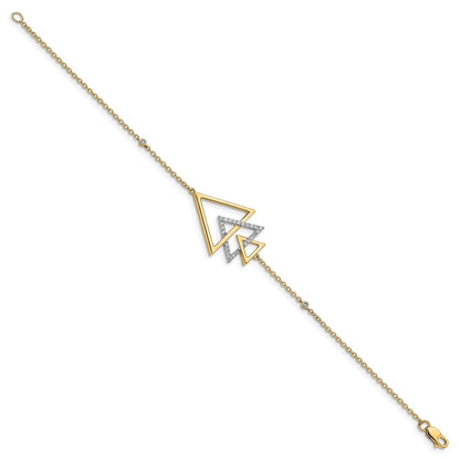 14k Yellow Gold Polished Triple Stacked Triangle Natural Diamond 7in Bracelet