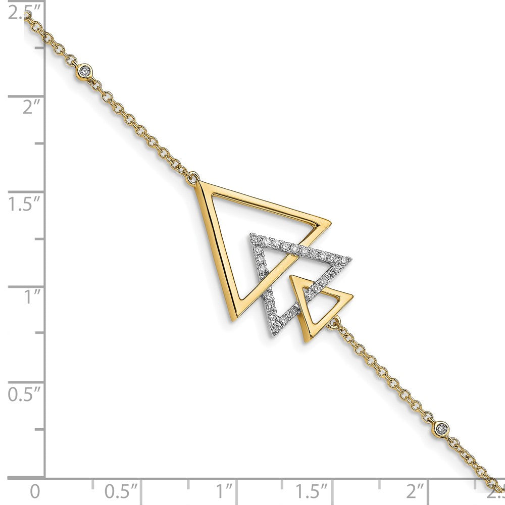 14k Yellow Gold Polished Triple Stacked Triangle Natural Diamond 7in Bracelet