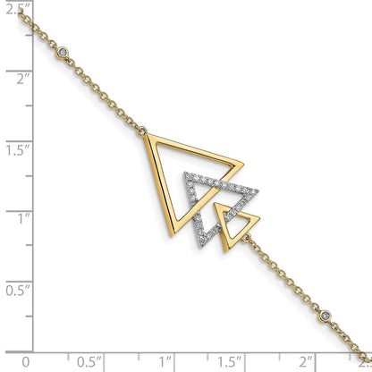 14k Yellow Gold Polished Triple Stacked Triangle Natural Diamond 7in Bracelet