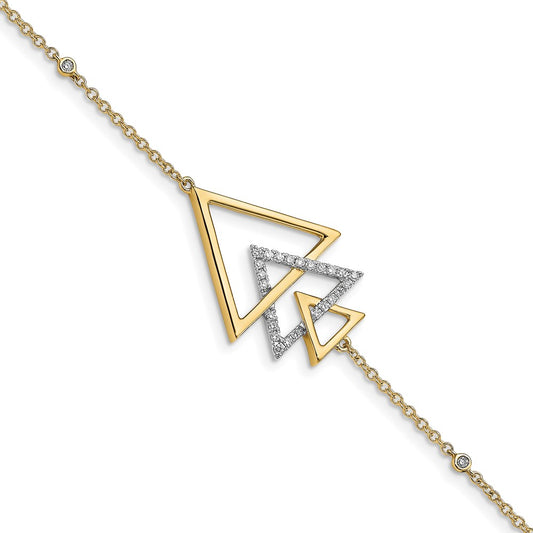 14k Yellow Gold Polished Triple Stacked Triangle Natural Diamond 7in Bracelet