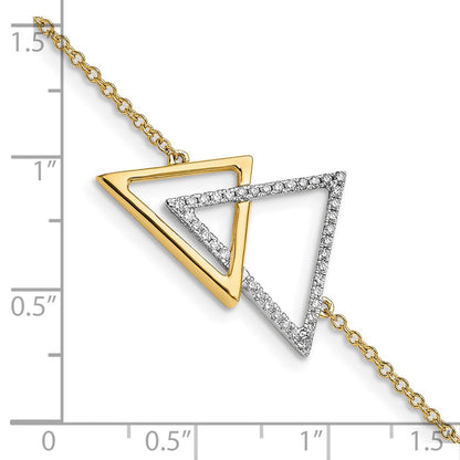 14k Yellow Gold Polished Double Triangle Natural Diamond 7in w/.5in ext Bracelet