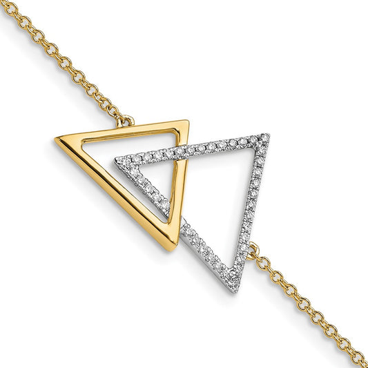 14k Yellow Gold Polished Double Triangle Natural Diamond 7in w/.5in ext Bracelet