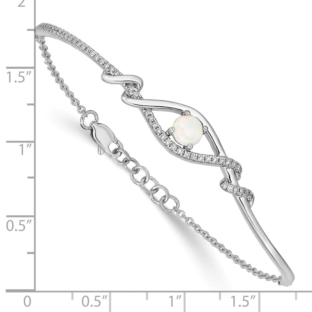 14k White Gold Opal ByPass 7in w/.5in ext Bar Bracelet