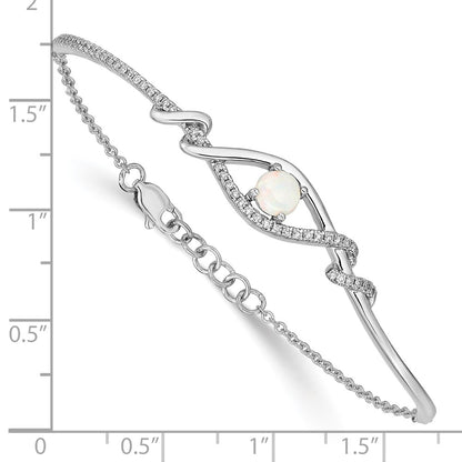 14k White Gold Opal ByPass 7in w/.5in ext Bar Bracelet