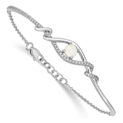 14k White Gold Opal ByPass 7in w/.5in ext Bar Bracelet