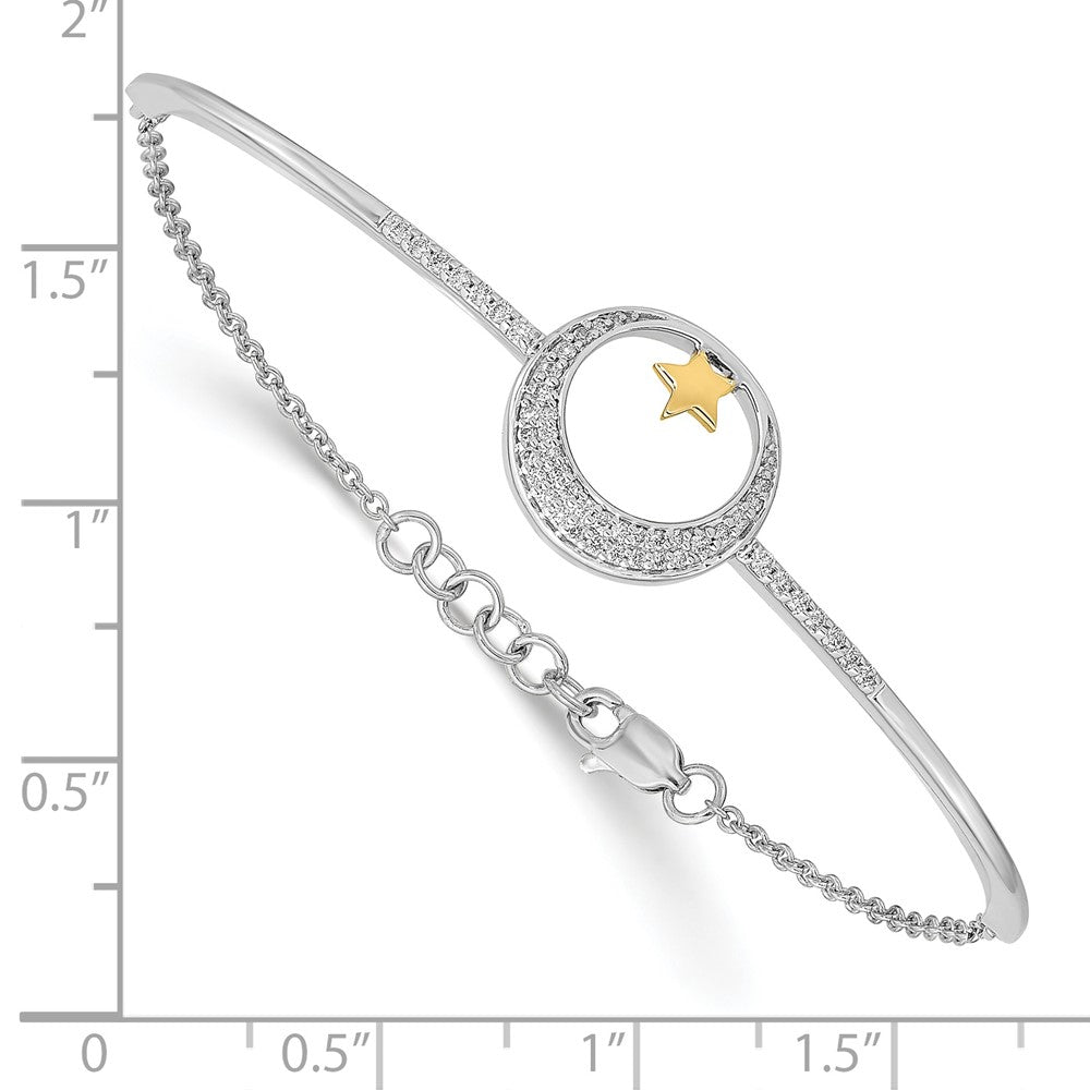 14k Two-tone Polish Moon w/Star Natural Diamond 7in w/.5in ext Bracelet