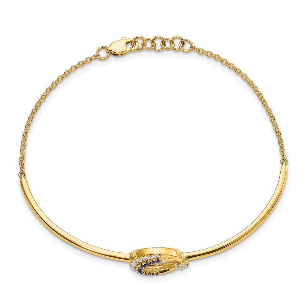 14k Yellow Gold Natural Diamond and Sapphire Moon and Star 7in w/.5in ext Bar Bracelet