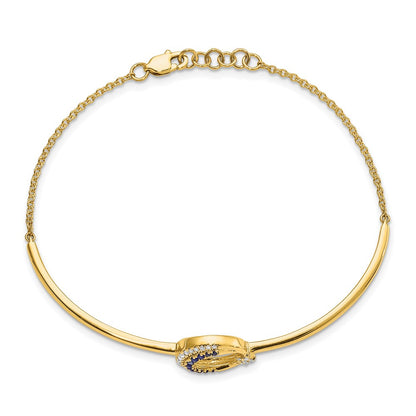 14k Yellow Gold Natural Diamond and Sapphire Moon and Star 7in w/.5in ext Bar Bracelet