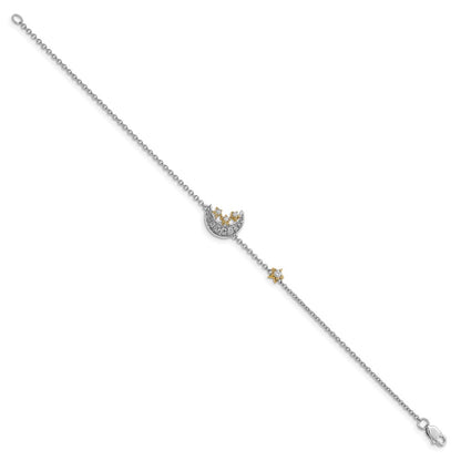 14k Two-tone Moon w/3-Stars Natural Diamond 7in Bracelet