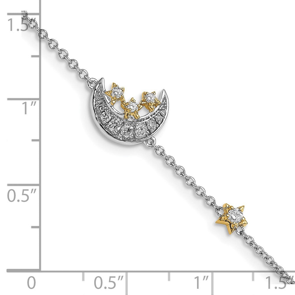 14k Two-tone Moon w/3-Stars Natural Diamond 7in Bracelet