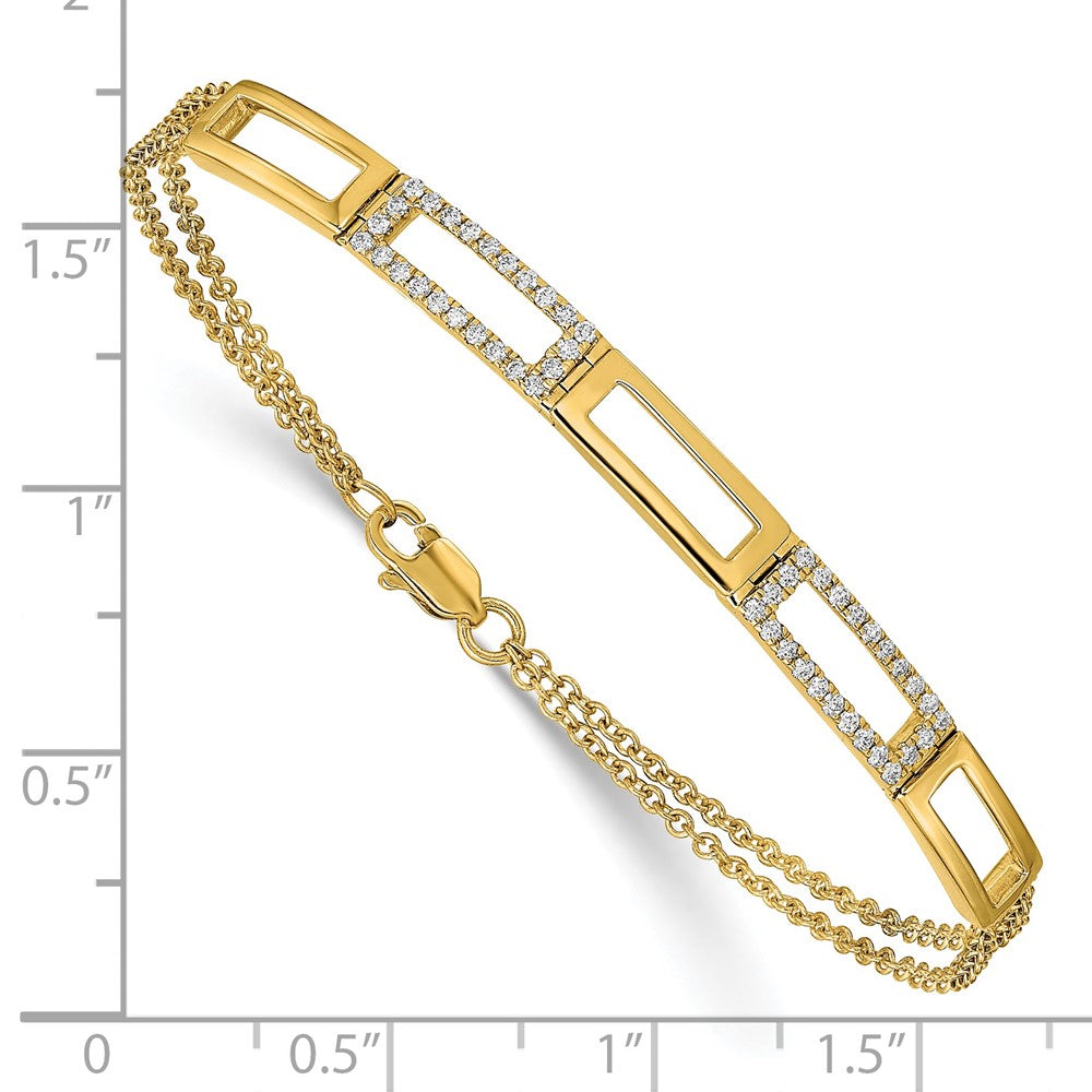 14k Yellow Gold Polished Rectangle Link Natural Diamond Double Strand 7in Bracelet