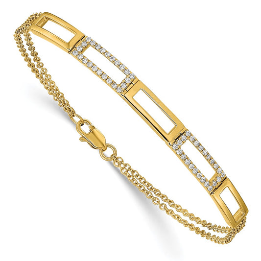 14k Yellow Gold Polished Rectangle Link Natural Diamond Double Strand 7in Bracelet