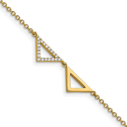14k Yellow Gold Polished Natural Diamond Double Triangle 7in Bracelet