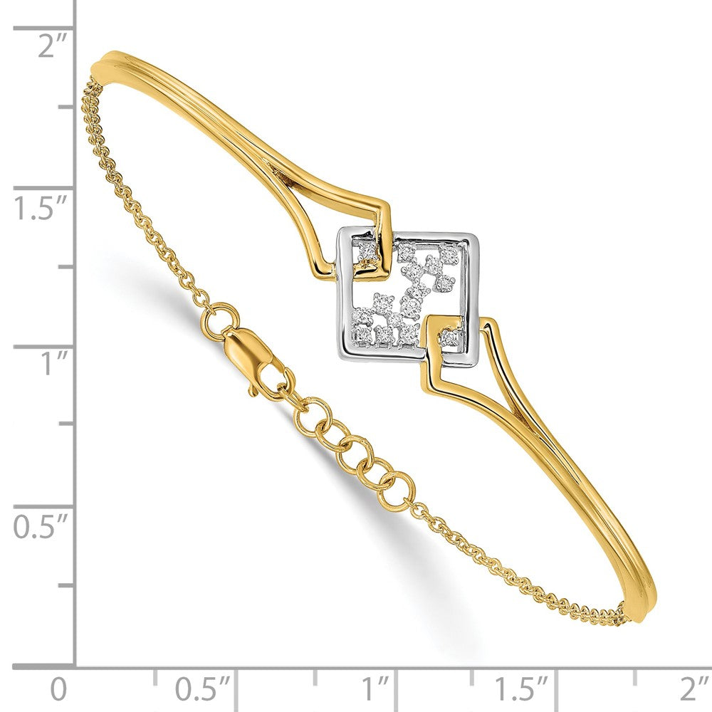 14k Two-tone Fancy Square Natural Diamond Bar 7in w/.5in ext Bracelet