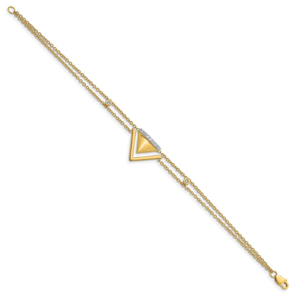 14k Yellow Gold Satin/Polished Natural Diamond Double Triangle 2-strand 7in Bracelet