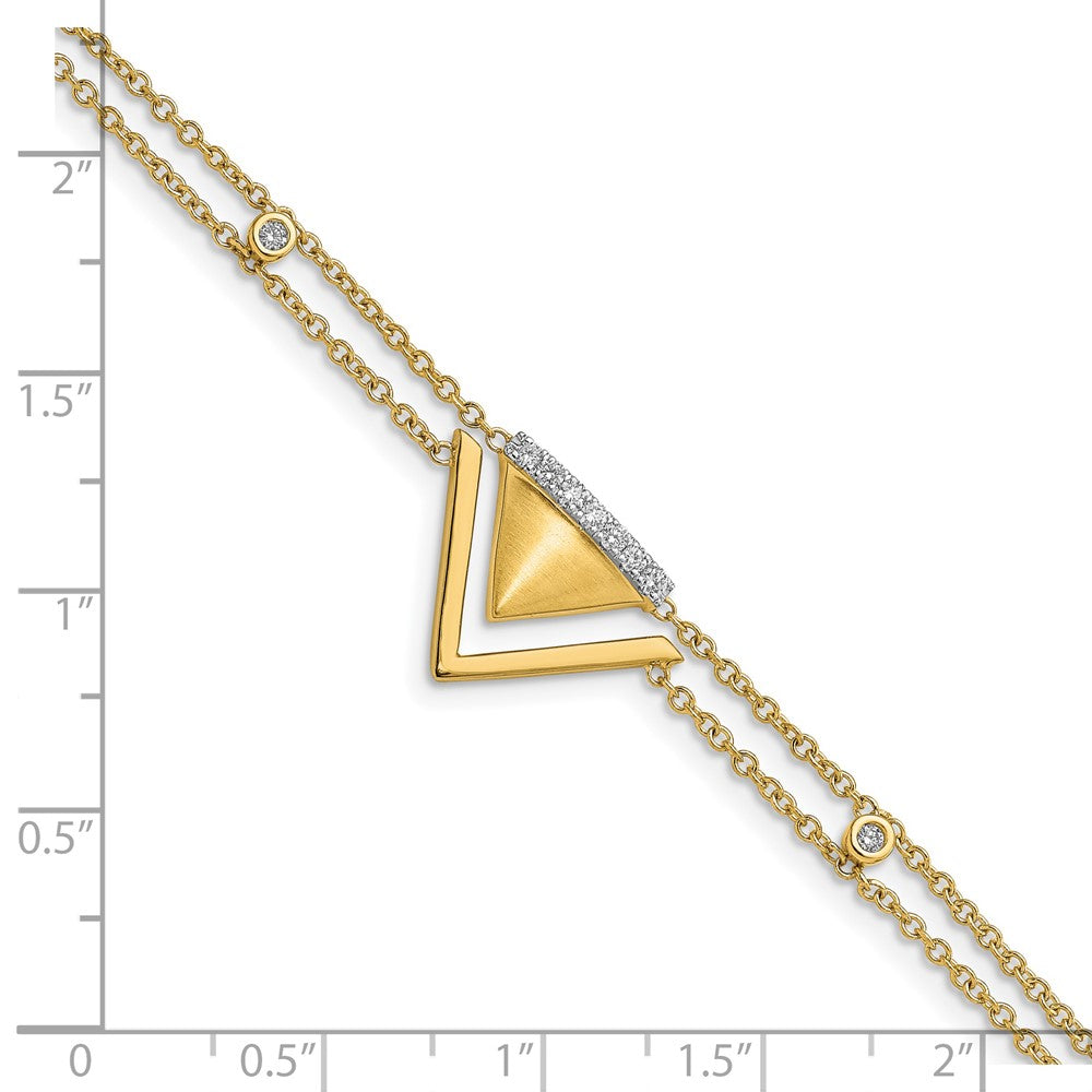 14k Yellow Gold Satin/Polished Natural Diamond Double Triangle 2-strand 7in Bracelet