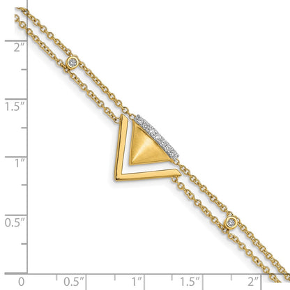 14k Yellow Gold Satin/Polished Natural Diamond Double Triangle 2-strand 7in Bracelet