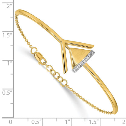 14k Yellow Gold Satin/Polish Natural Diamond Double Triangle Bar 7in w/.5in ext Bracelet