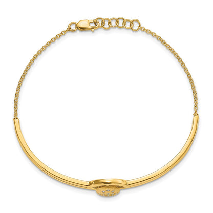 14k Yellow Gold Satin and Polished Natural Diamond Oval w/Bar 7in w/.5in ext Bracelet