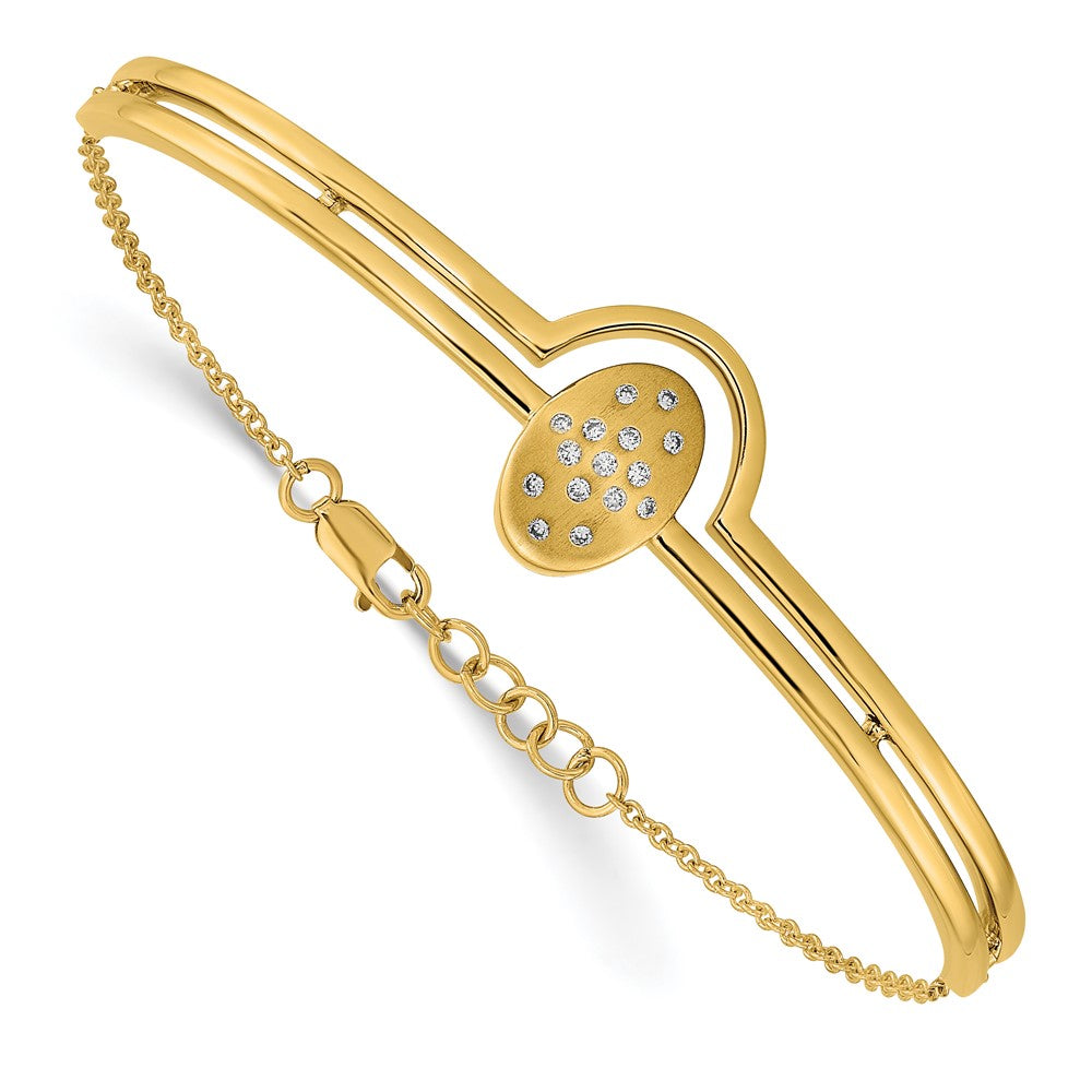 14k Yellow Gold Satin and Polished Natural Diamond Oval w/Bar 7in w/.5in ext Bracelet