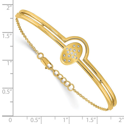14k Yellow Gold Satin and Polished Natural Diamond Oval w/Bar 7in w/.5in ext Bracelet
