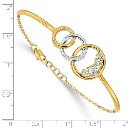 14k Two-tone Polished Natural Diamond Trple Circle Bar 7in w/.5 ext Bracelet