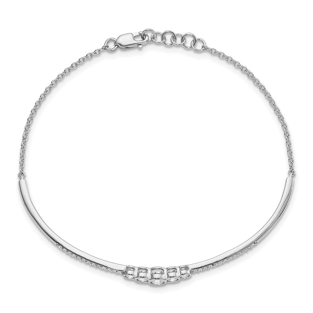 14k White Gold Polished Natural Diamond Bezel Set Bar 7in w/.5 ext Bracelet