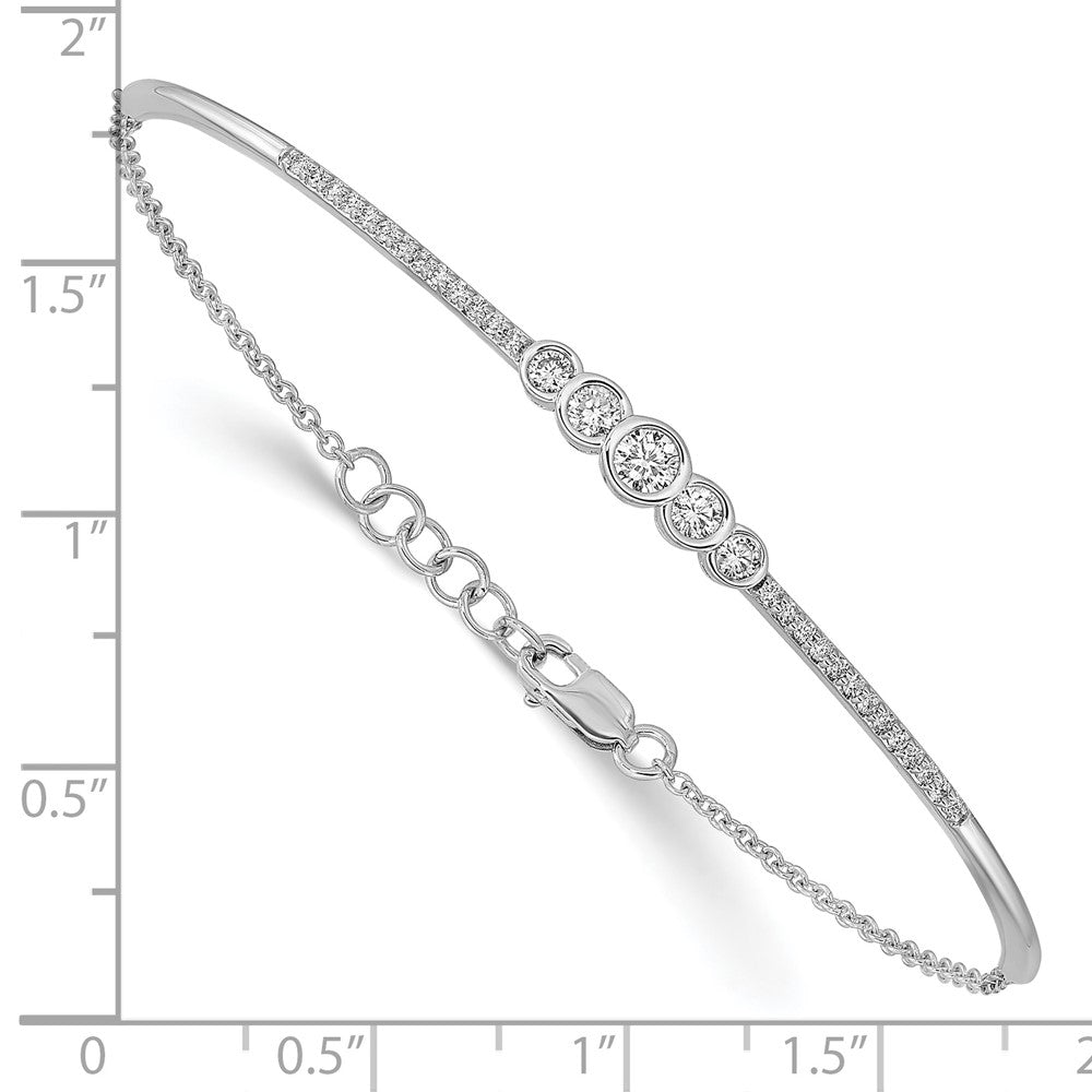 14k White Gold Polished Natural Diamond Bezel Set Bar 7in w/.5 ext Bracelet