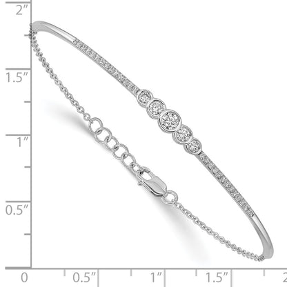 14k White Gold Polished Natural Diamond Bezel Set Bar 7in w/.5 ext Bracelet