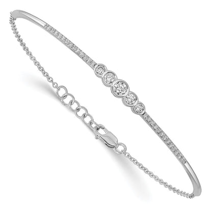 14k White Gold Polished Natural Diamond Bezel Set Bar 7in w/.5 ext Bracelet
