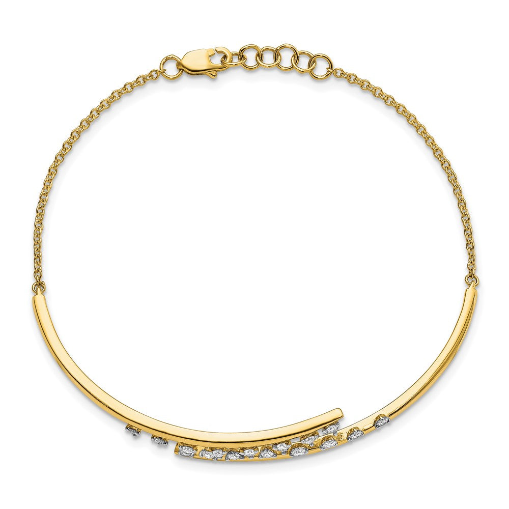 14k Yellow Gold Polished Natural Diamond Rows Center Bar 7in w/.5 ext Bracelet