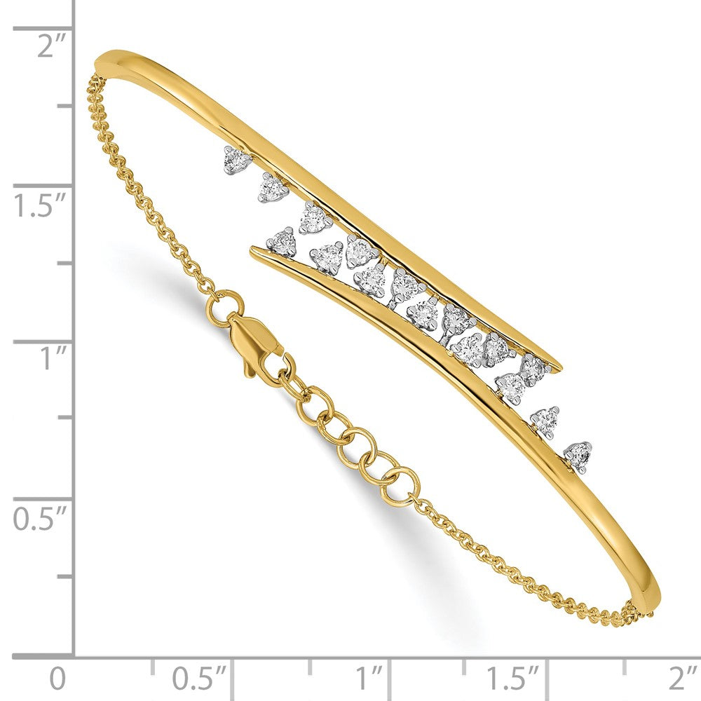 14k Yellow Gold Polished Natural Diamond Rows Center Bar 7in w/.5 ext Bracelet