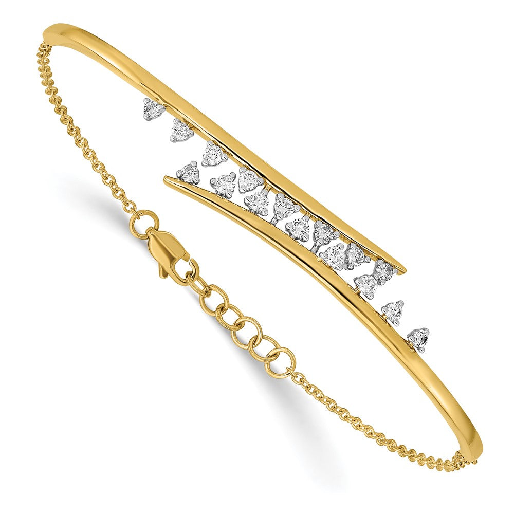 14k Yellow Gold Polished Natural Diamond Rows Center Bar 7in w/.5 ext Bracelet