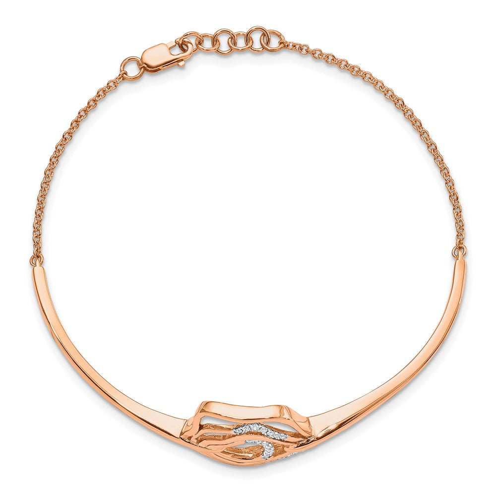 14k Rose Gold Polish Natural Diamond Fancy Swirl Bar 7in w/.5 ext Bracelet