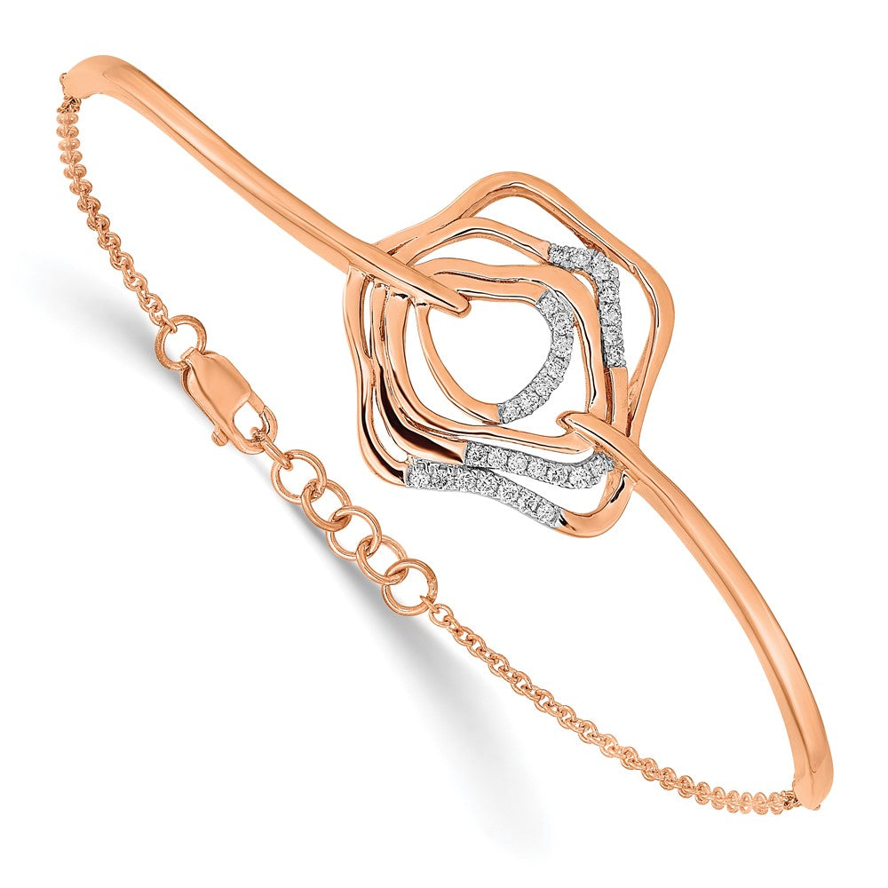 14k Rose Gold Polish Natural Diamond Fancy Swirl Bar 7in w/.5 ext Bracelet