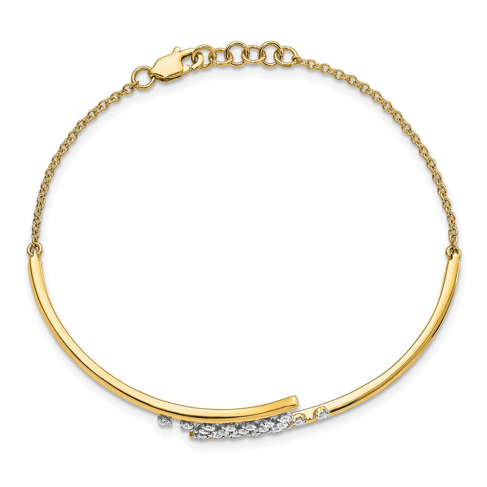 14k Yellow Gold Polished Natural Diamond Cluster Center Bar 7in w/.5 ext Bracelet