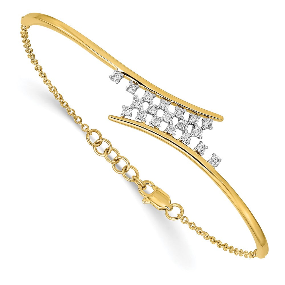 14k Yellow Gold Polished Natural Diamond Cluster Center Bar 7in w/.5 ext Bracelet