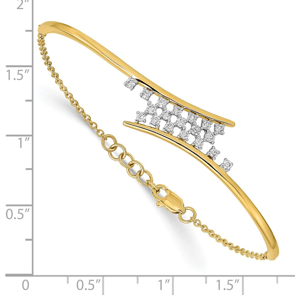 14k Yellow Gold Polished Natural Diamond Cluster Center Bar 7in w/.5 ext Bracelet