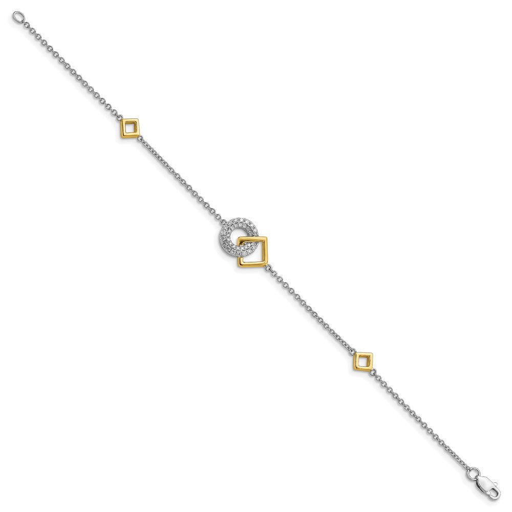 14k Two-tone Polished Natural Diamond Circle and Square 7in Bracelet