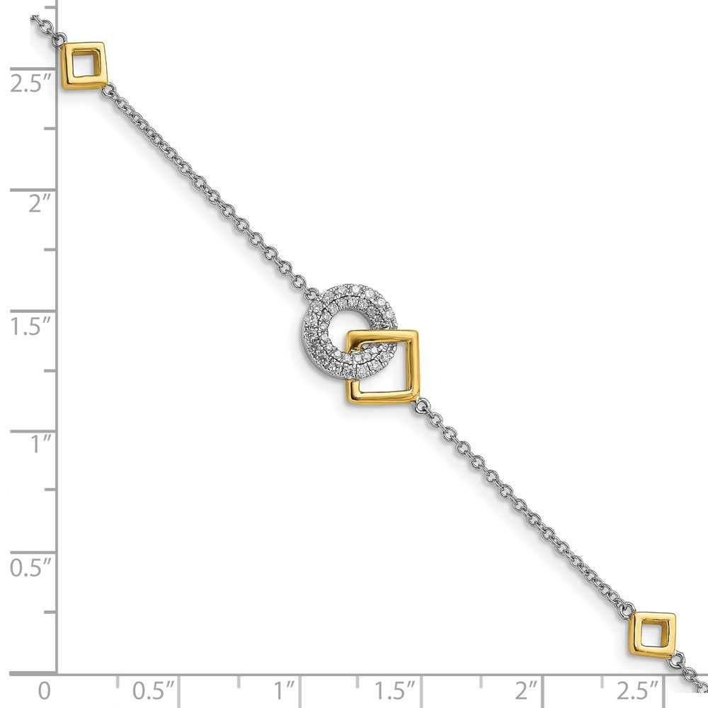 14k Two-tone Polished Natural Diamond Circle and Square 7in Bracelet