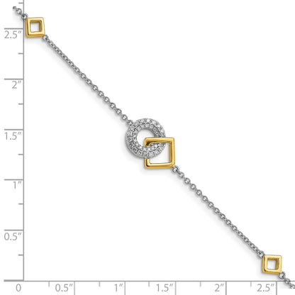 14k Two-tone Polished Natural Diamond Circle and Square 7in Bracelet