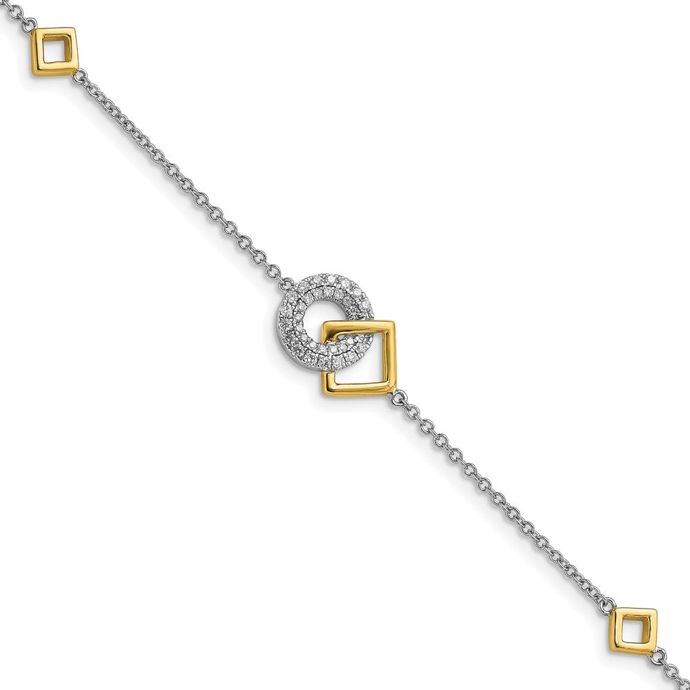 14k Two-tone Polished Natural Diamond Circle and Square 7in Bracelet